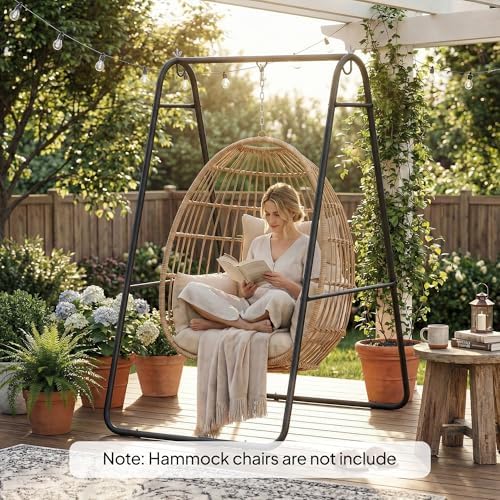 Outsunny Hanging Hammock Stand, Hammock Chair Stand A Frame Steel Heavy Duty for Hanging Hammock, Air Porch Swing for Indoor Outdoor, Max Load 330 LBS, Black (Only Construction) — view 7