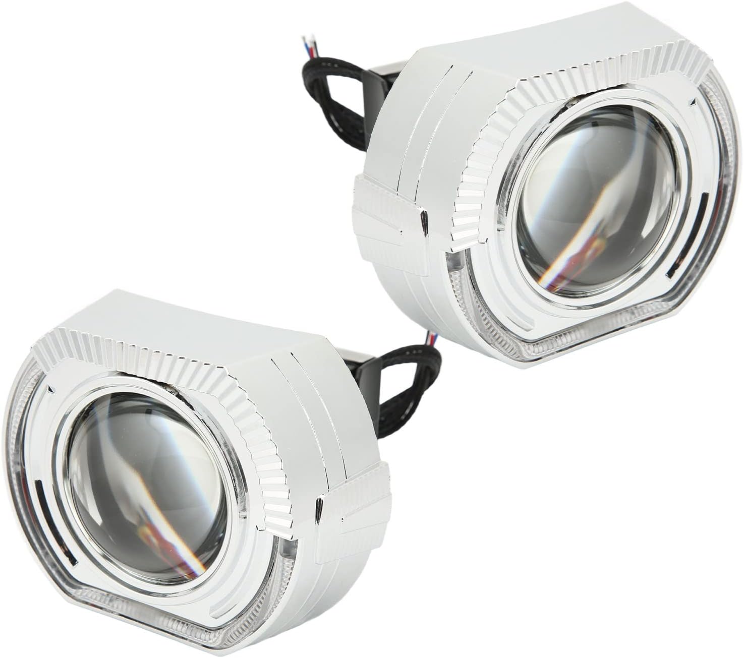 Car LED Projector Lens, 3in 9 to 24V LED Dual Lens Headlights 5500K Clear Visibility Universal For H1 H4 H7 HB3 HB4 D1 Vehicle, Double Curved Optical Design, High & Low Bea (White Angel Eyes)