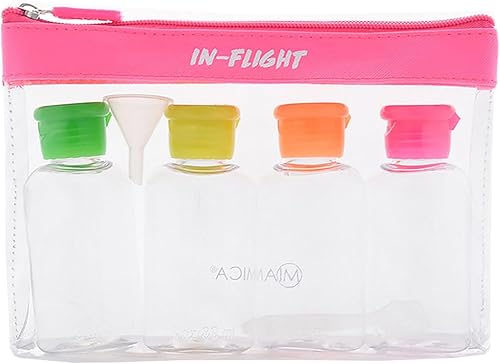 Miamica Kit de botellas de viaje y neceser que cumple con la TSA, 4 piezas, Rosado, Kit de botellas de viaje y neceser que cumple con Tsa, 4 piezas