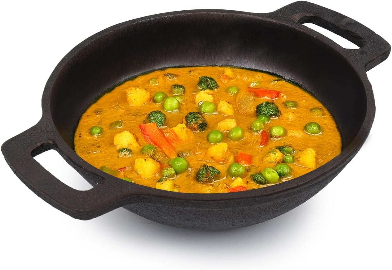 Super Smooth Cast Iron Kadai for Deep Frying with Strong Handles | Very Small, 17.8cm/ 7Inch, 1Ltr, 1.1Kg | Naturally Nonstick, 100% Pure & Toxin-Free, No Chemical Coating
