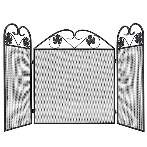 3-Panel Metal Fireplace Screen, Fire Spark Guard Grate for Living Room Home Decor, 102 x 61 cm, Foldable, Mesh
