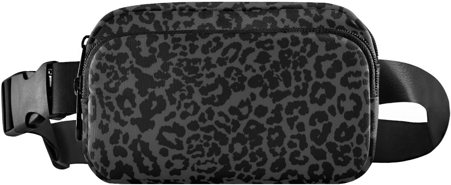 senya Black-Grey Leopard Print Fanny Pack Crossbody Bags for Women Belt Bag Running Waist Bag with Adjustable Strap