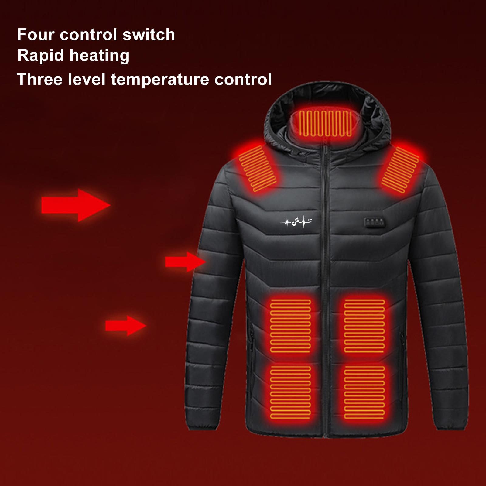 KQIVAM Veste Chauffante USB Chaud Manteau Rechargeable Par USB Homme avec 21 Zones de Chauffage et 4 Températures Optionnelles pour Plein Air Sports Hiver Doudoune Chaude à Capuche Manches Longues