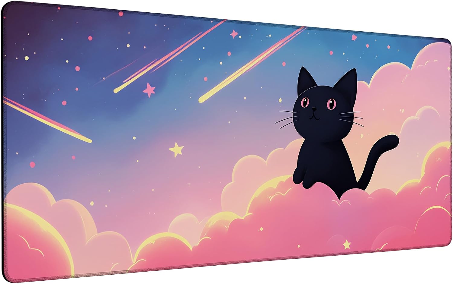 Large Mouse Pad 35.4x15.7 Inch Dreamy Cat Gaming Desk Mat with Non-Slip Rubber Base, Stitched Edges for Gaming,Office