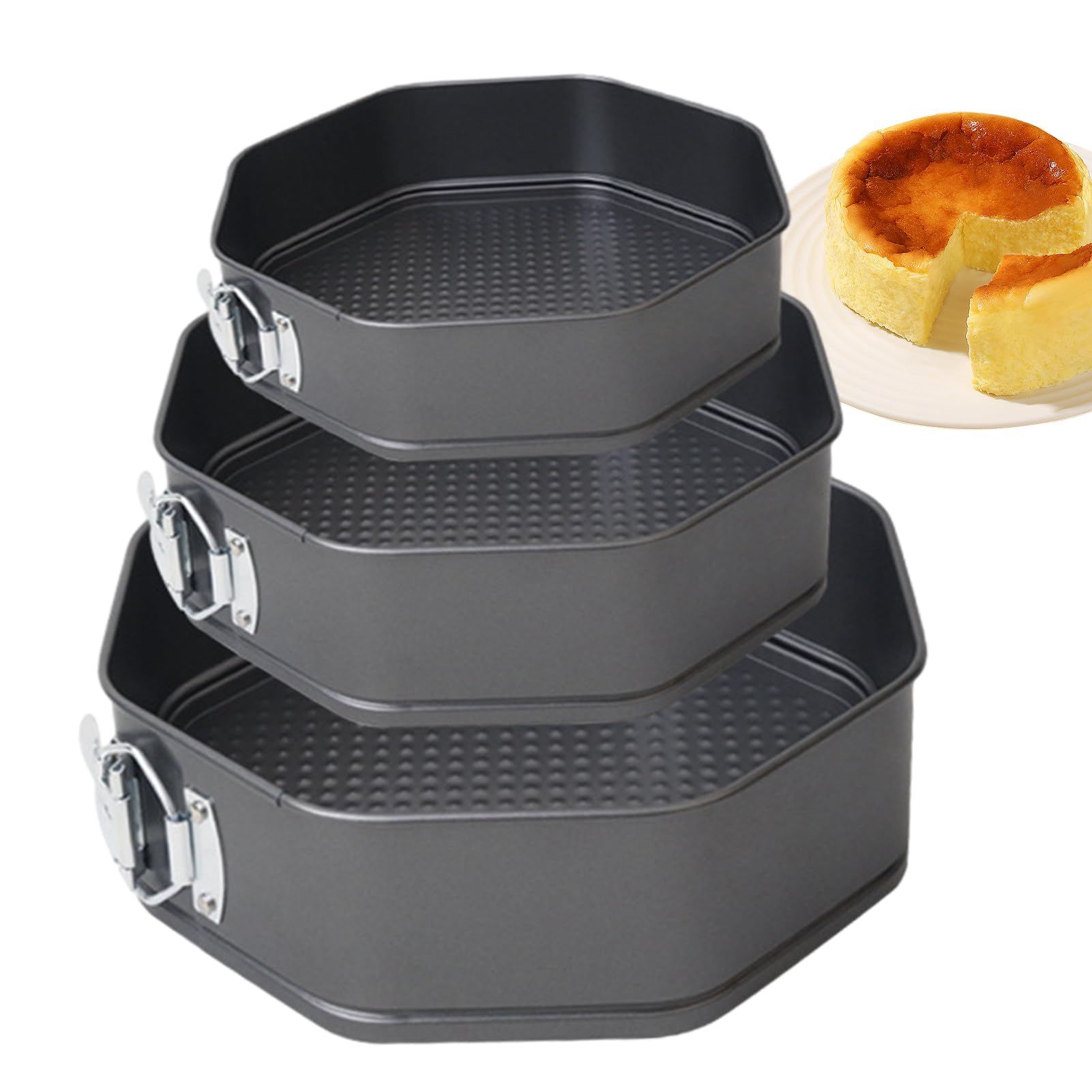 TRISTO Moldes para tartas con base extraíble, molde de acero al carbono, juego de 3 moldes octogonales para tartas de queso, accesorios para hornear, moldes para tartas de queso, yogur, mousse,