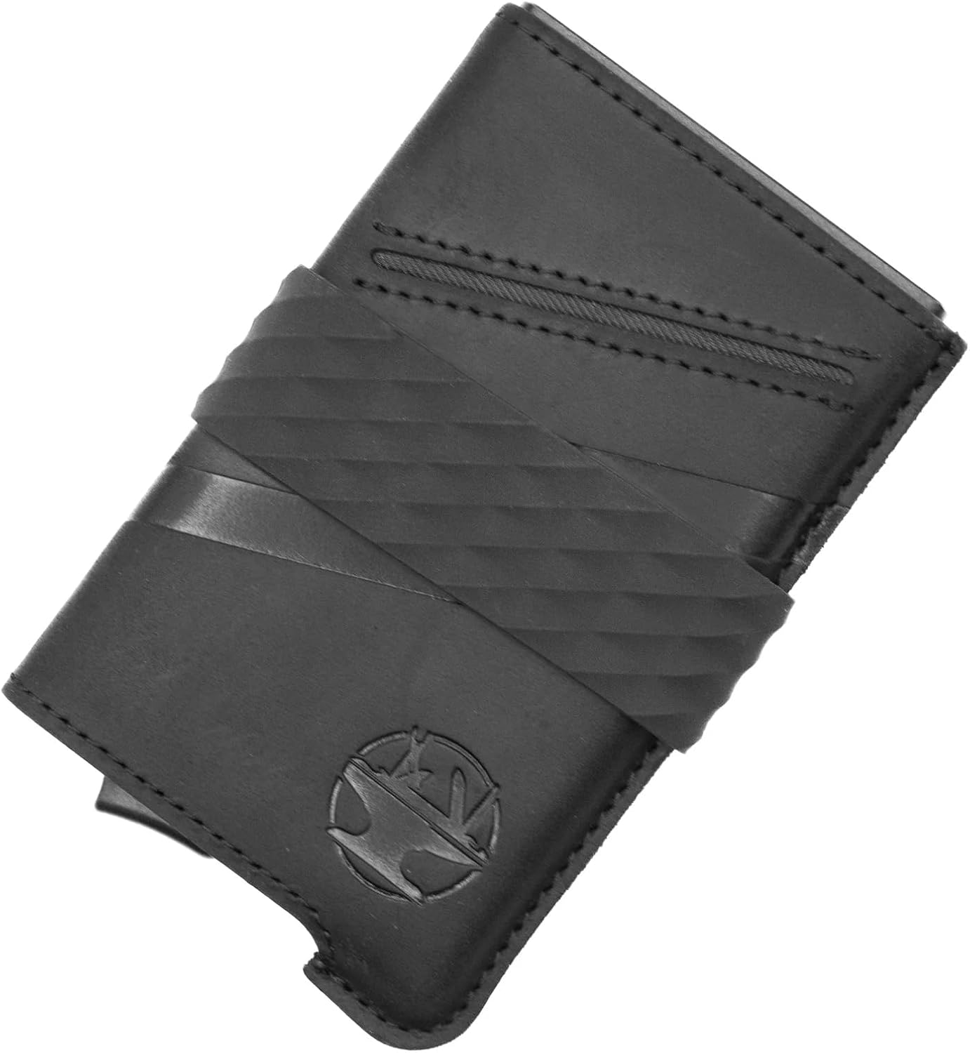 Hacksmith The Smith Wallet – Slim RFID Blocking Wallet for Men – Minimalist Front Pocket Wallet with Money Clip Band – Tactical Leather and Metal Wallets for Credit Cards & Cash (Black)