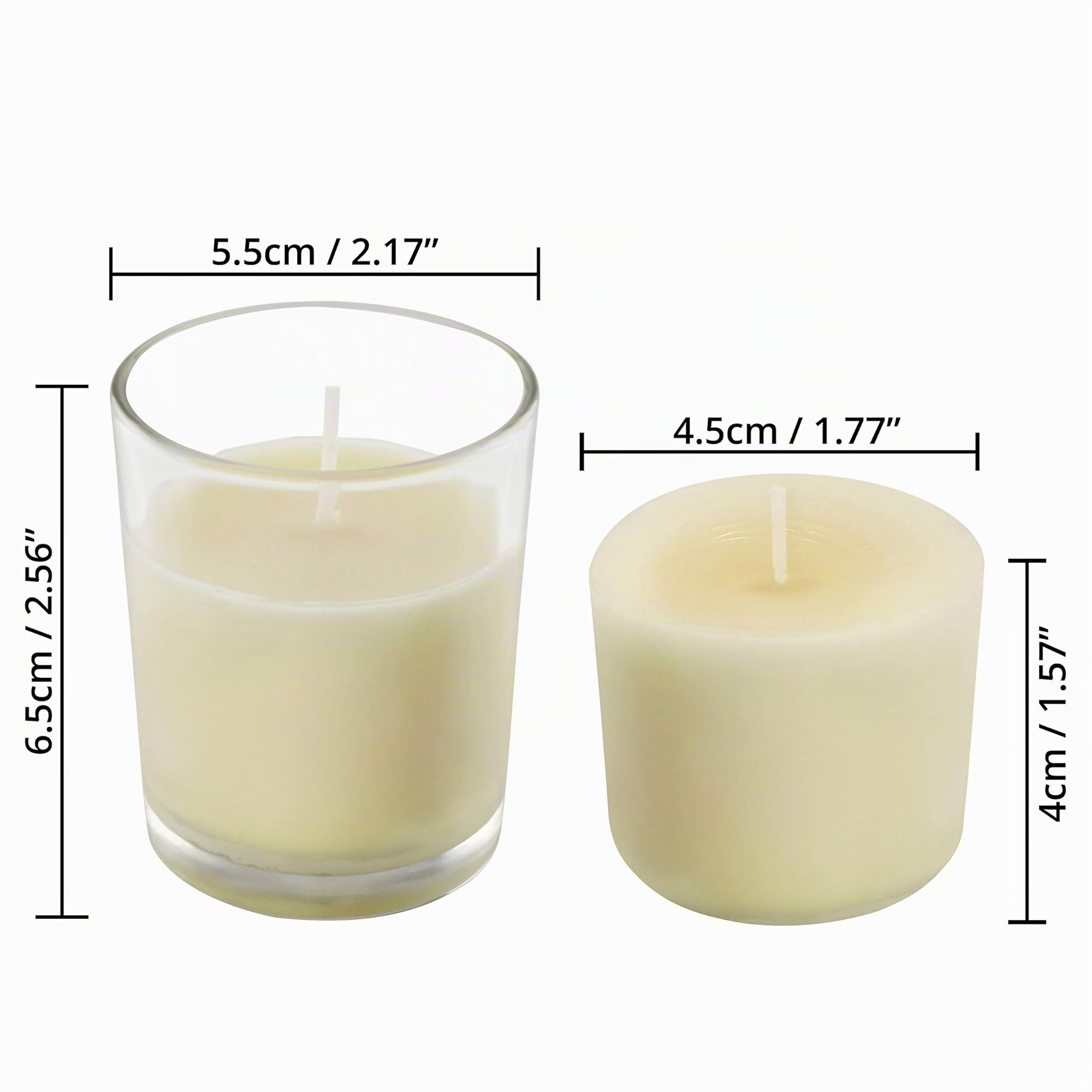 Belle Vous Bougie Votive Non Parfumée avec Bougeoir en Verre Transparent (48 Pcs) - 12 h de Combustion - Bougie de Table avec Pot - Idéal pour les Mariages, les Spas, l'Aromathérapie et la Décoration