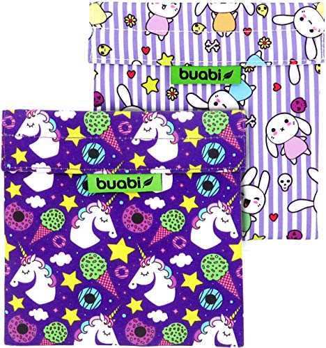 Bolsa merienda Infantil - Porta Bocadillos y Sandwich - Envoltorio Térmico de Tela, ecológico, Reutilizable, sin BPA (Unicornio y Conejita) Cover