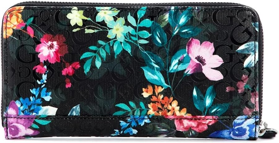 GUESS Women's Broderick Logo Embossed Floral Print Zip-Around Wallet