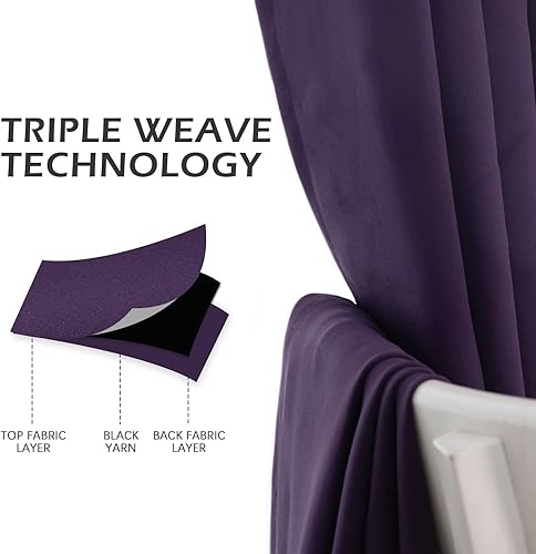 Miniatura 4 de MYSKY HOME - Cortina opaca para dormitorio, con ojales, increíble tejido triple y aislamiento térmico, 1 panel de cortina de 107 x 114 cm, morado