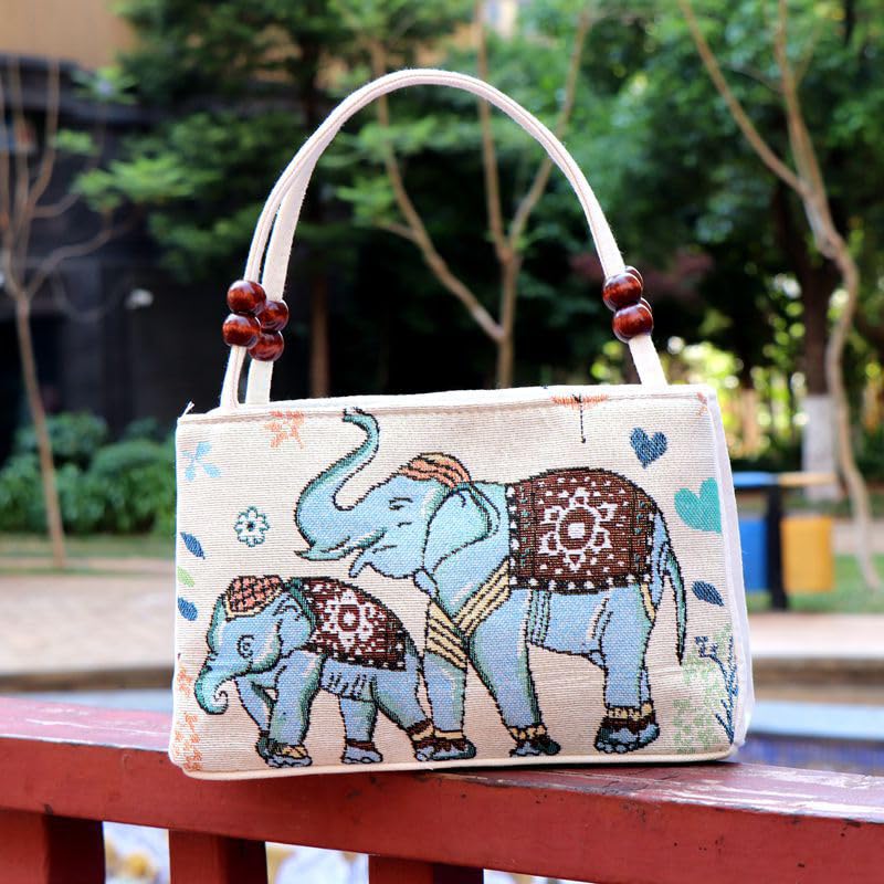 Image of Women Retro Embroidery Satchel Handbag Boho Vintage Handmade Double-Sided Animal Ethnic Hobo Tote Purse Shoulder Handbags