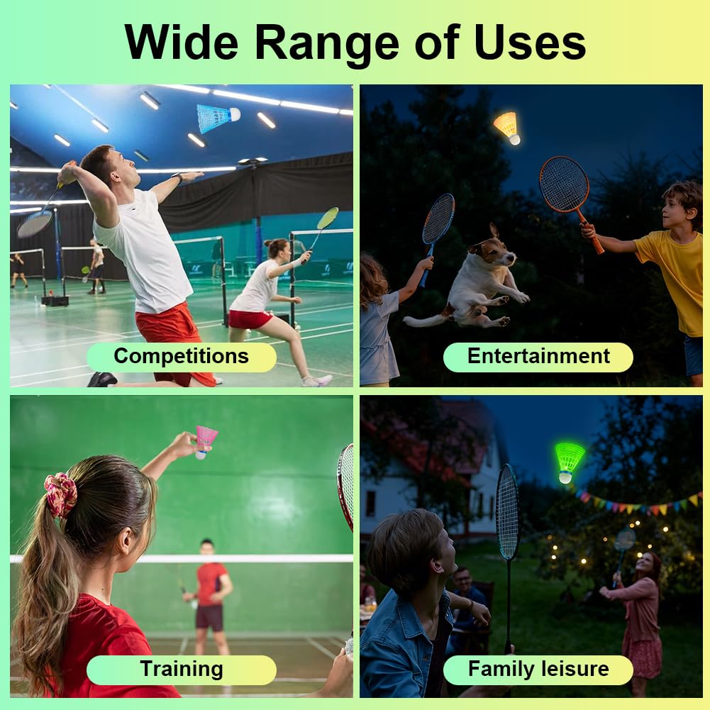 Bádminton LED Volantes Luminosos Nailon 8 Pack Verde Niños Adultos