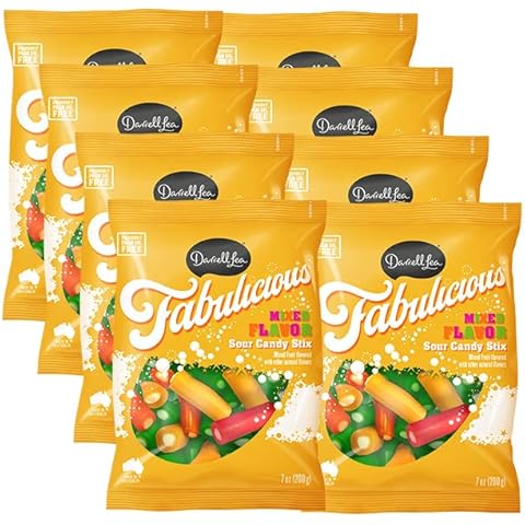 Darrell Lea Fabulicious Mixed Flavors Sour Candy Stix, 7 Ounce (Pack of 8) | Soft and Tangy, No Artificial Flavors, Palm Oil Free, Made in Australia, Shareable Cover