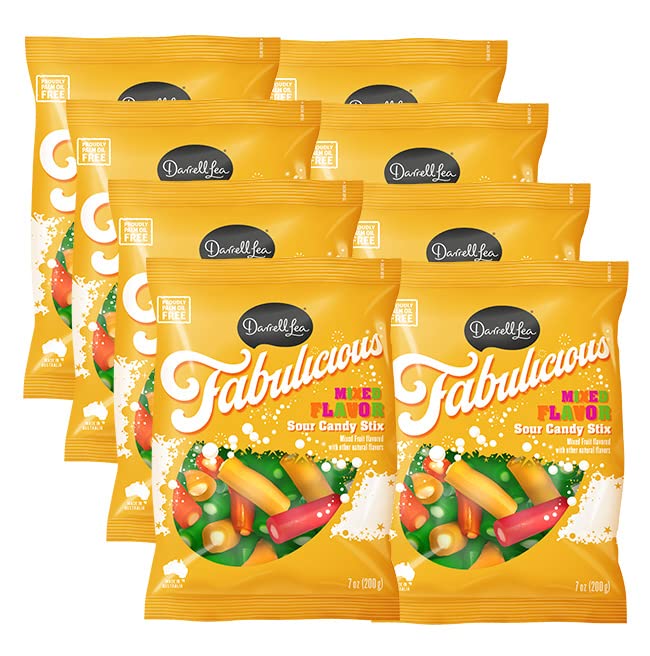 Darrell Lea Fabulicious Sour Candy Stix, Soft and Tangy, No Artificial Flavors, Palm Oil Free, Made in Australia, Shareable (Sour Mixed Fruit, 7 Ounce (Pack of 8))