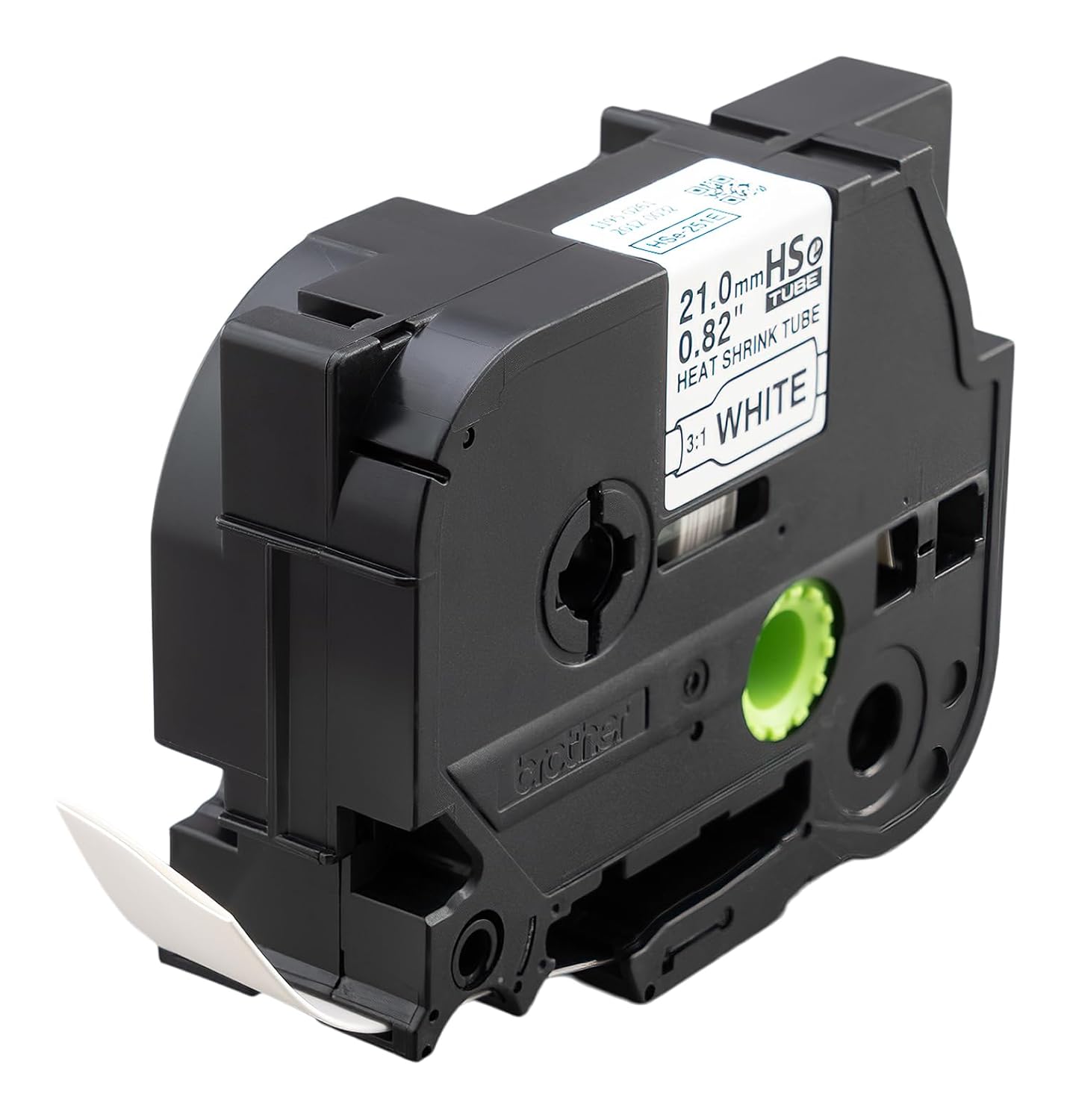 Brother HSe251E ~4/5in (21mm) Black on White Heat Shrink Tube, 3:1 Electrical Shrink Wrap Labeling Tape for AWG 0-10, 4.9 ft (1.5m) Cassette for P-Touch Industrial Heat Shrink Label Printers