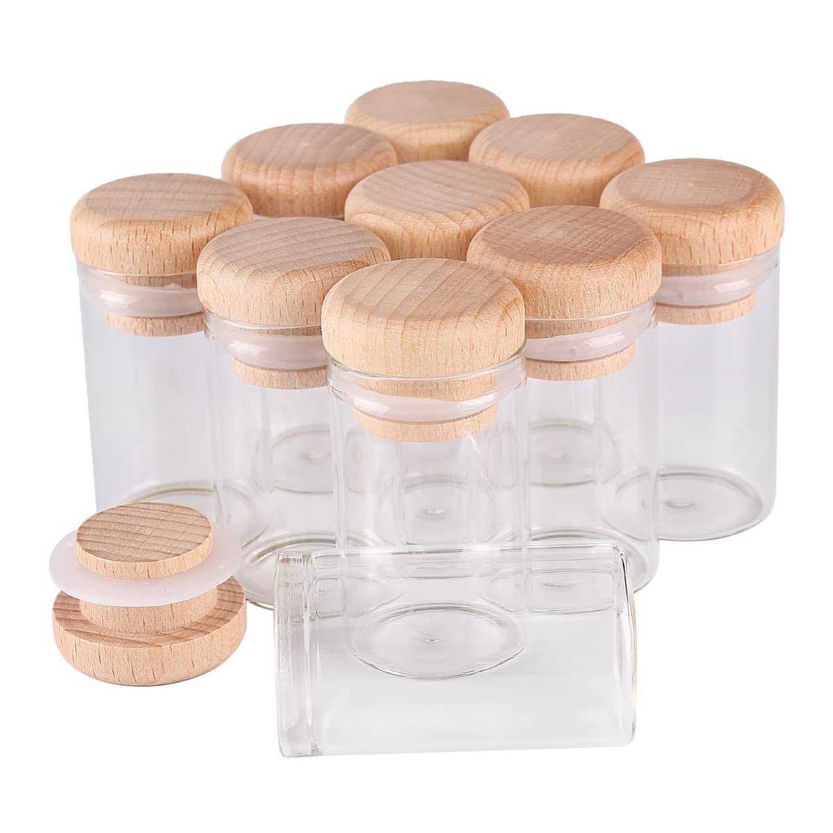 SYLALE 24 Piezas 20ml 30 * 50mm Tubos de ensayo con Tapas de Madera frascos de Vidrio frascos de Vidrio Wishing Bolttes Wish Botella for Regalo de Manualidades de Boda
