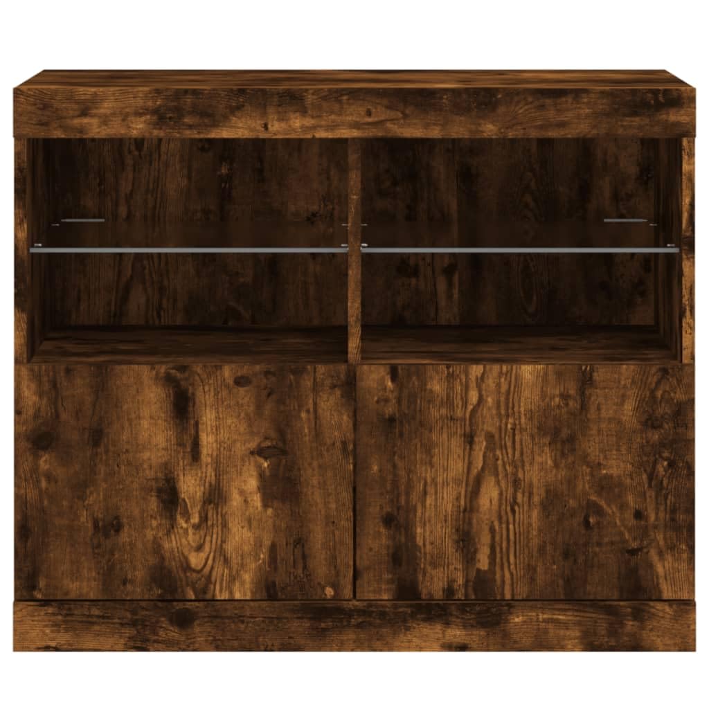 vidaXL Aparador con Luces LED, Armario Auxiliar de Almacenaje, Aparador de Comedor, Mueble Decorativo para Salón Pasillo Cocina, Roble Ahumado