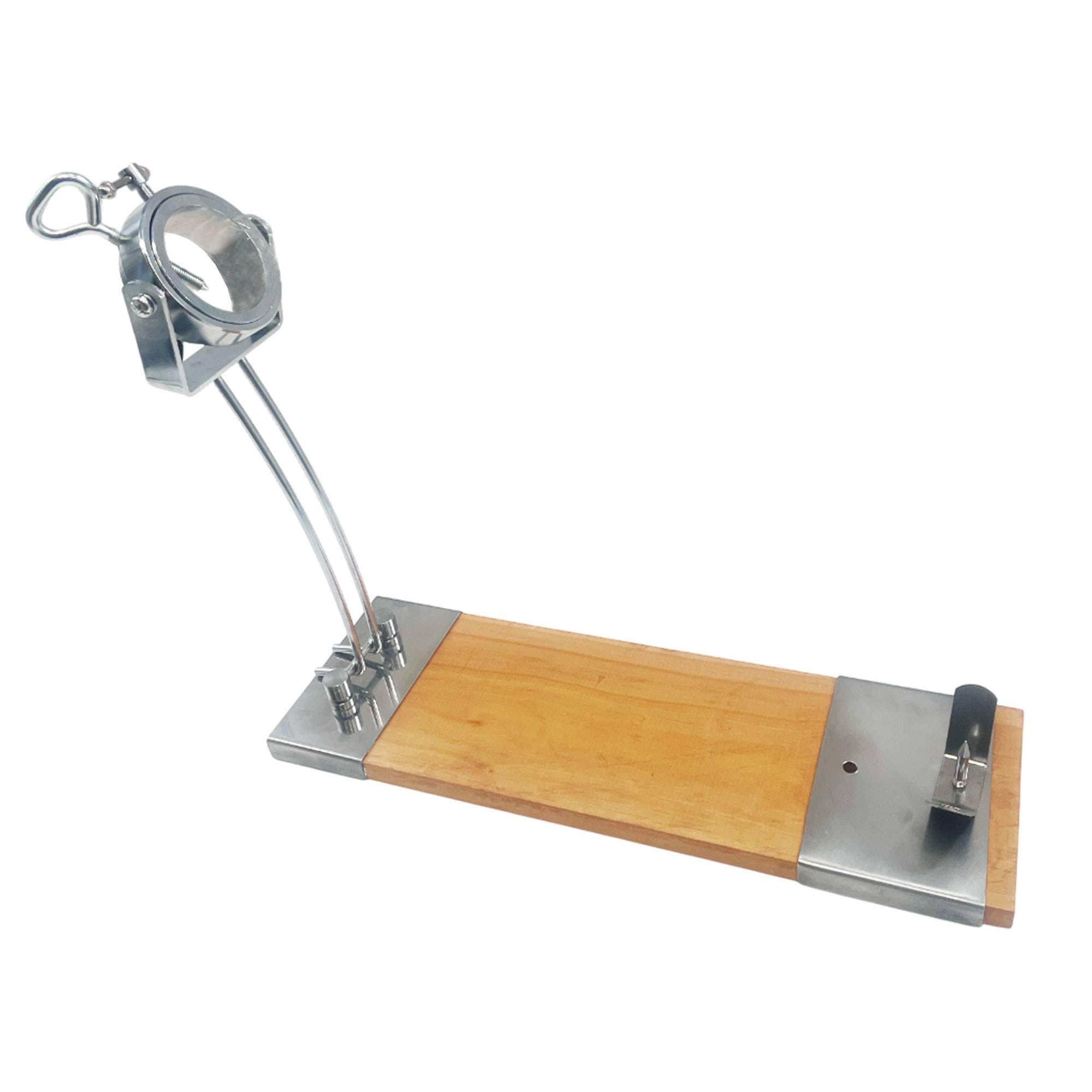 Well Home Jamonero IBERIA Luxe con cabezal giratorio, base de madera y acabados en acero inoxidable