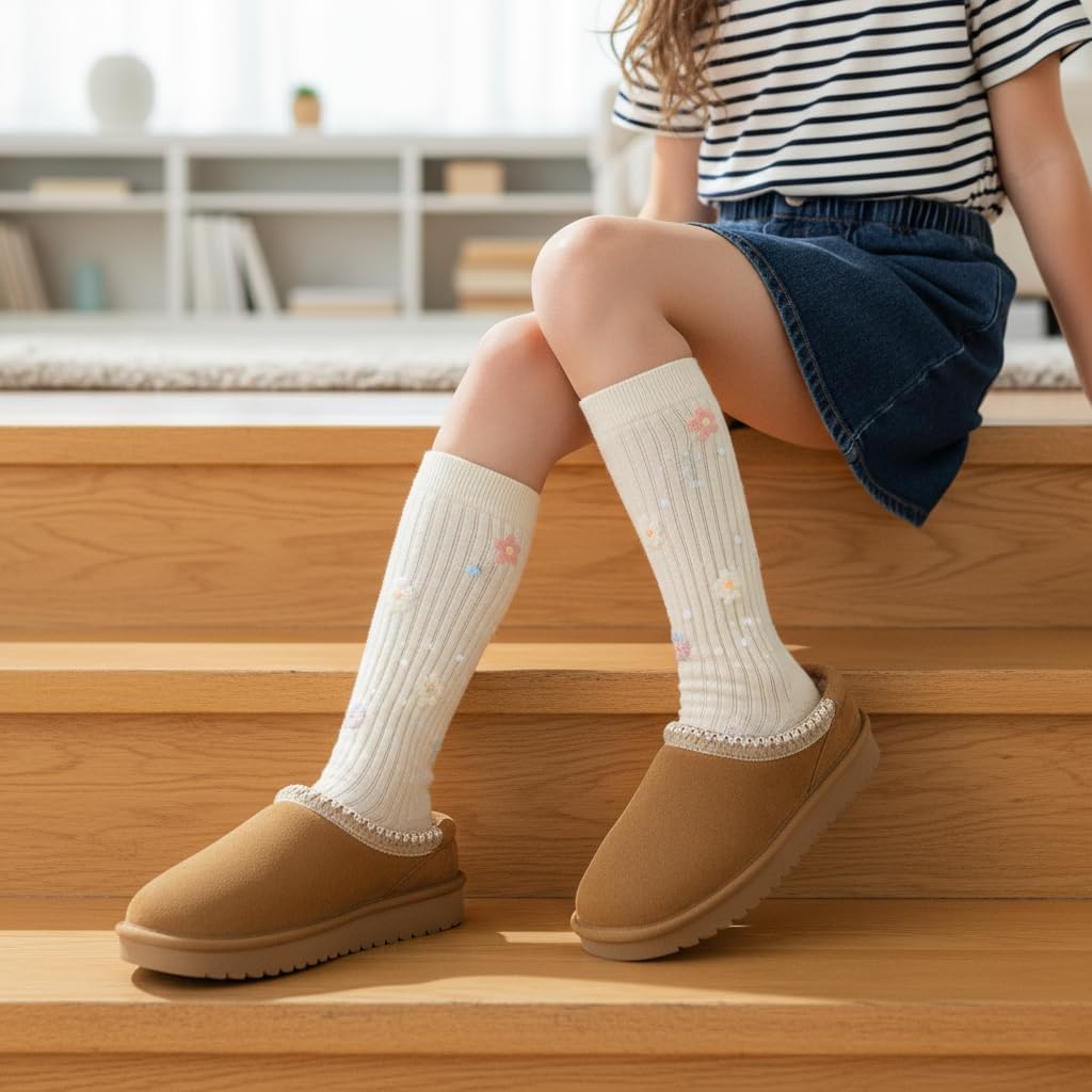 CUSHIONAIRE Keto Genuine Suede Leather Kids Slippers for Boys and Girls – Cozy Slip-On Mule House Shoes with Faux Fur Lining, Cushioned Memory Foam Comfort - Image 2