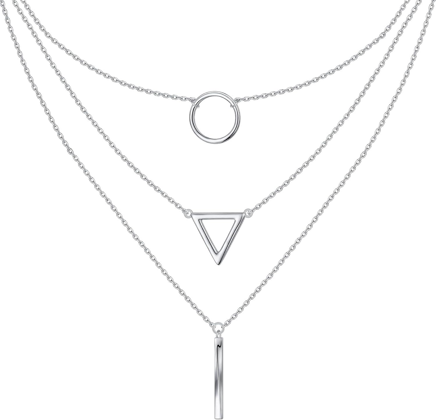 DAOCHONG Valentines Day Gifts S925 Sterling Silver Multilayer Layered Triple Long Chain Pendant Necklace for Women Jewelry