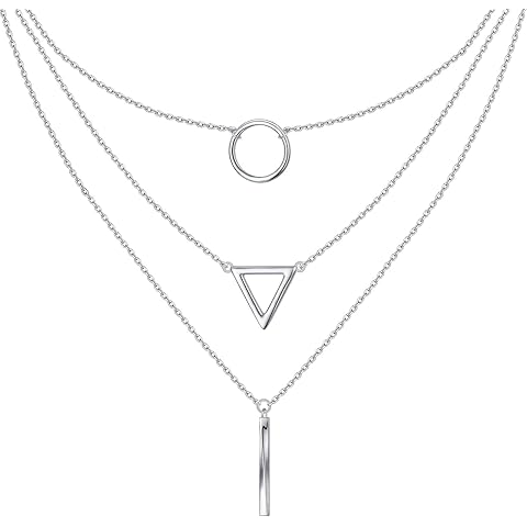 DAOCHONG S925 Sterling Silver Multilayer Layered Triple Long Chain Pendant Necklace for Women Jewelry