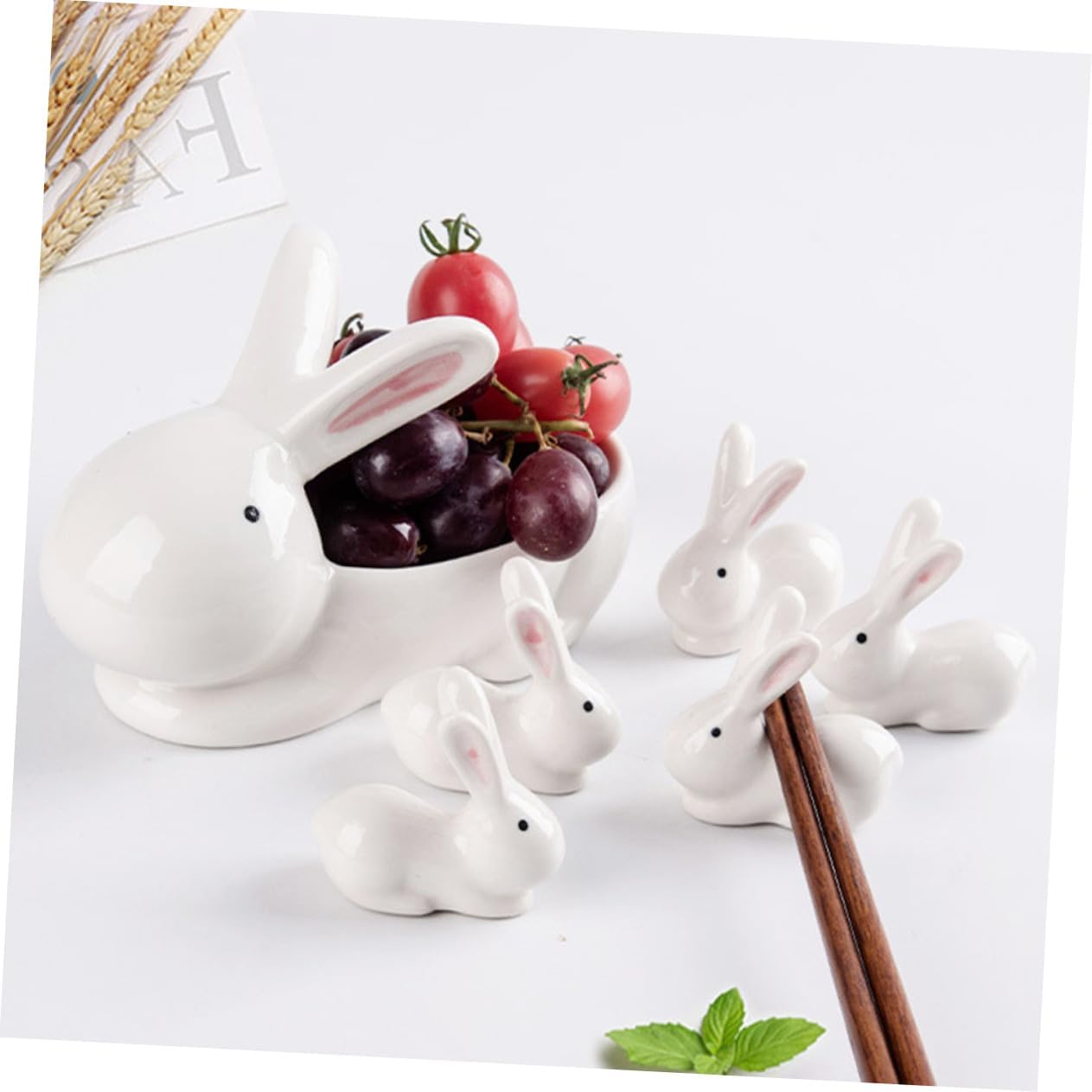 Luxshiny 2sets Cute Ceramic Chopsticks Rest for Table Decor Hand-painted Chopstick Holder Versatile Utensil Stand for Kitchen Counter and Dining Table