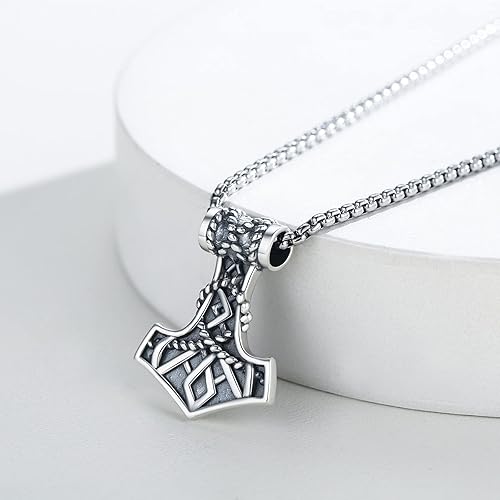 Miniatura 2 de Collar de plata de ley con diseño de daga celta, dientes de lobo, mjolnir, ancla, cruz para hombre, collar vikingo celta, plata oxidada, regalo de