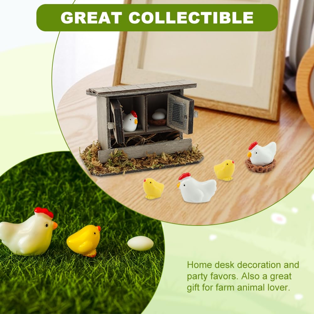 Set di pollai in miniatura, 13 pezzi, in legno, con galline, pulcini, uova e nidi, decorazione per giardini fatati, mini paesaggi fai da te e decorazioni per la casa