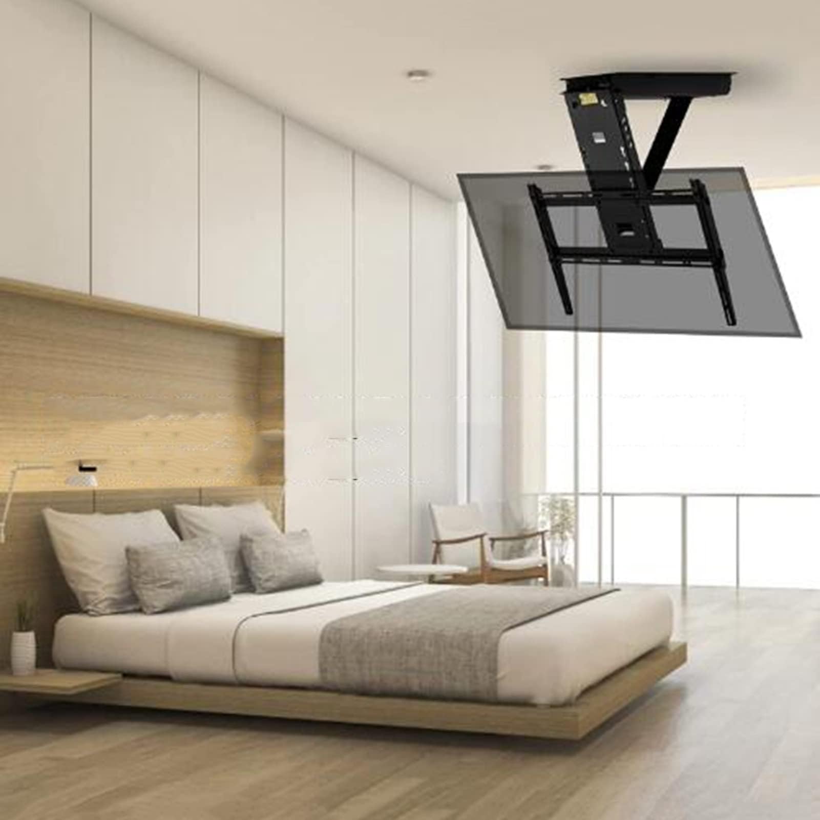 HPTHLY Motorized Tv Mount - Electric Ceiling Tv Mount - 0-85° Flip Down Tv/Monitor Bracket, Telescopic Electric Tv Riser With Auto Lift, For 32-65 Inch Tvs, Load Capacity 40Kg/88Lbs