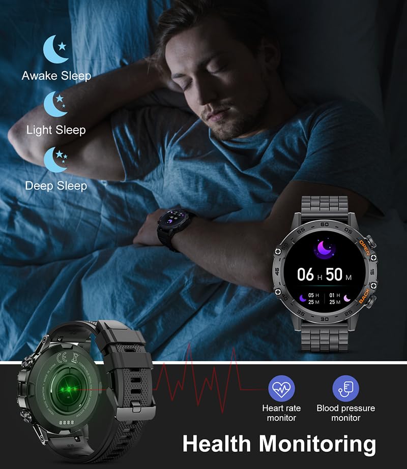 Image of SUNKTA Military Smart Watch for Men(Answer /Dial Calls),1.39''HD Touchscreen,100 Sports Modes, 5ATM Waterproof Fitness Watch,with Blood Pressure /Heart Rate /SpO2 Smart Watch for Android /iOS