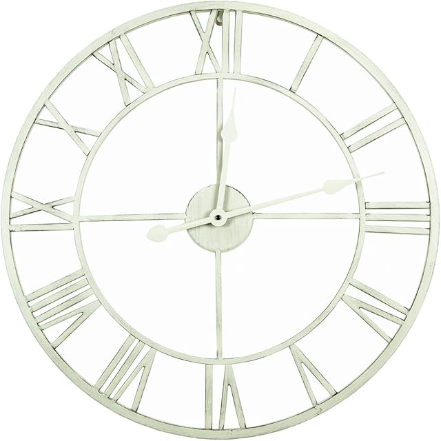 Charles Bentley Indoor Wall Round Minimalist Skeleton Clock with Roman Numerals Antique Cream Large 80cm