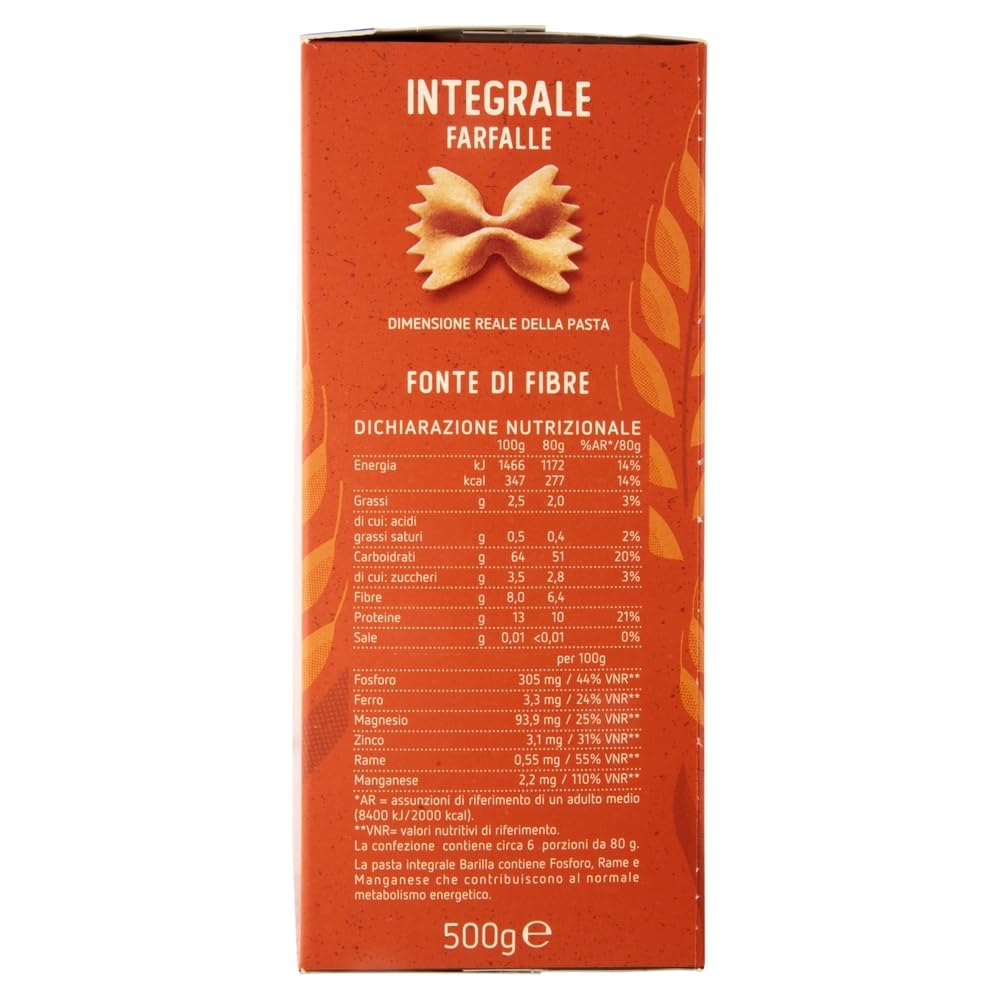 30x Barilla Vollkorn Pasta Integrale Farfalle Integrali Vollkorn italienisch Nudeln 500g pack + Beni Culinari Kostenloser Schlüsselanhänger