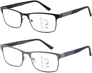 Kafirlo Progressive Multifocal Reading Glasses Men No Line Multifocus Transition Blue Light Blocking Computer Reader Multi Focus Metal Full Wide Frame Large Head Designer Magnifying Eyeglasses 2.50+