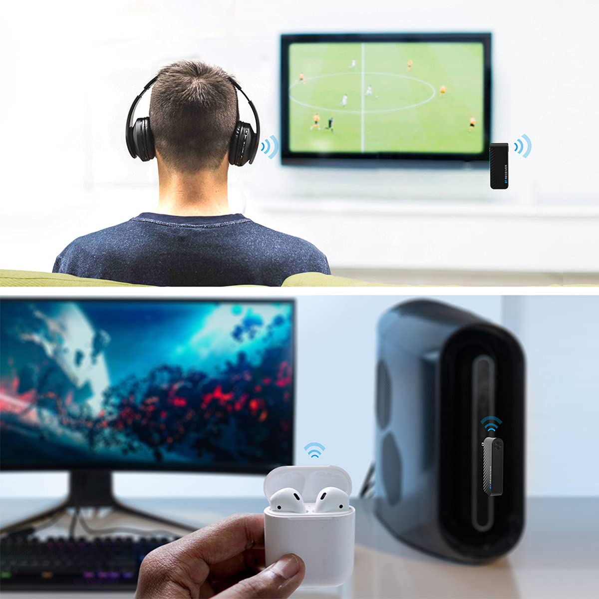 4smarts Bluetooth Transmitter Klinke [ausklappbarem 3,5mm Doppelanschluss] Drahtlos Empfänger Adapter Audio von Fernseher, Spielekonsolen und MP3 Player auf Wireless Kopfhörer, Bluetooth-Lautsprecher