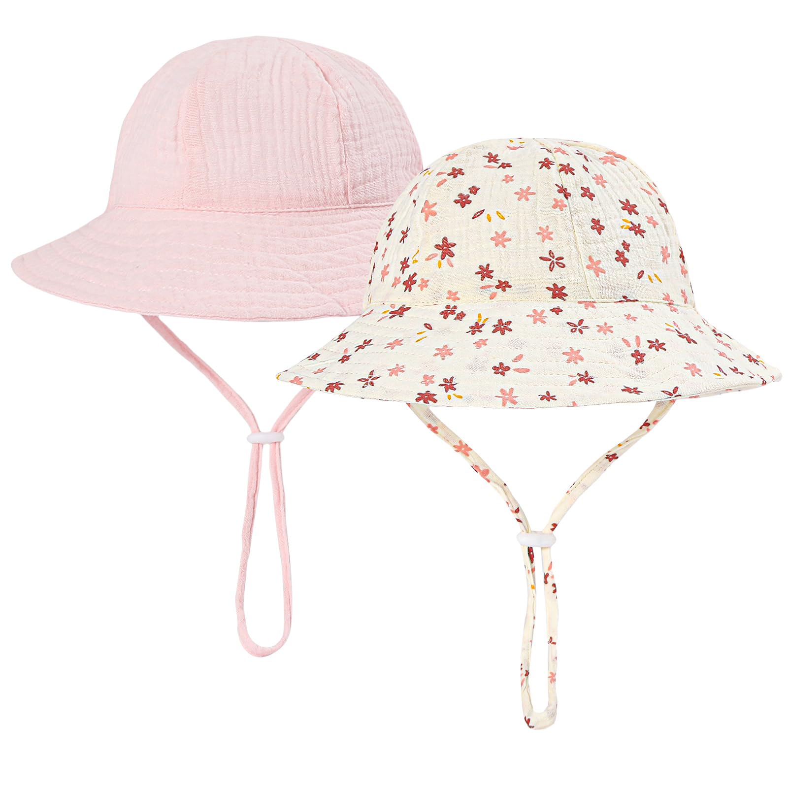 MASOCIO 2 Pièces Chapeau Anti UV Bébé Enfant Bob Soleil Garçon Fille Casquette de Plage d'été Réglable 0-24 Mois