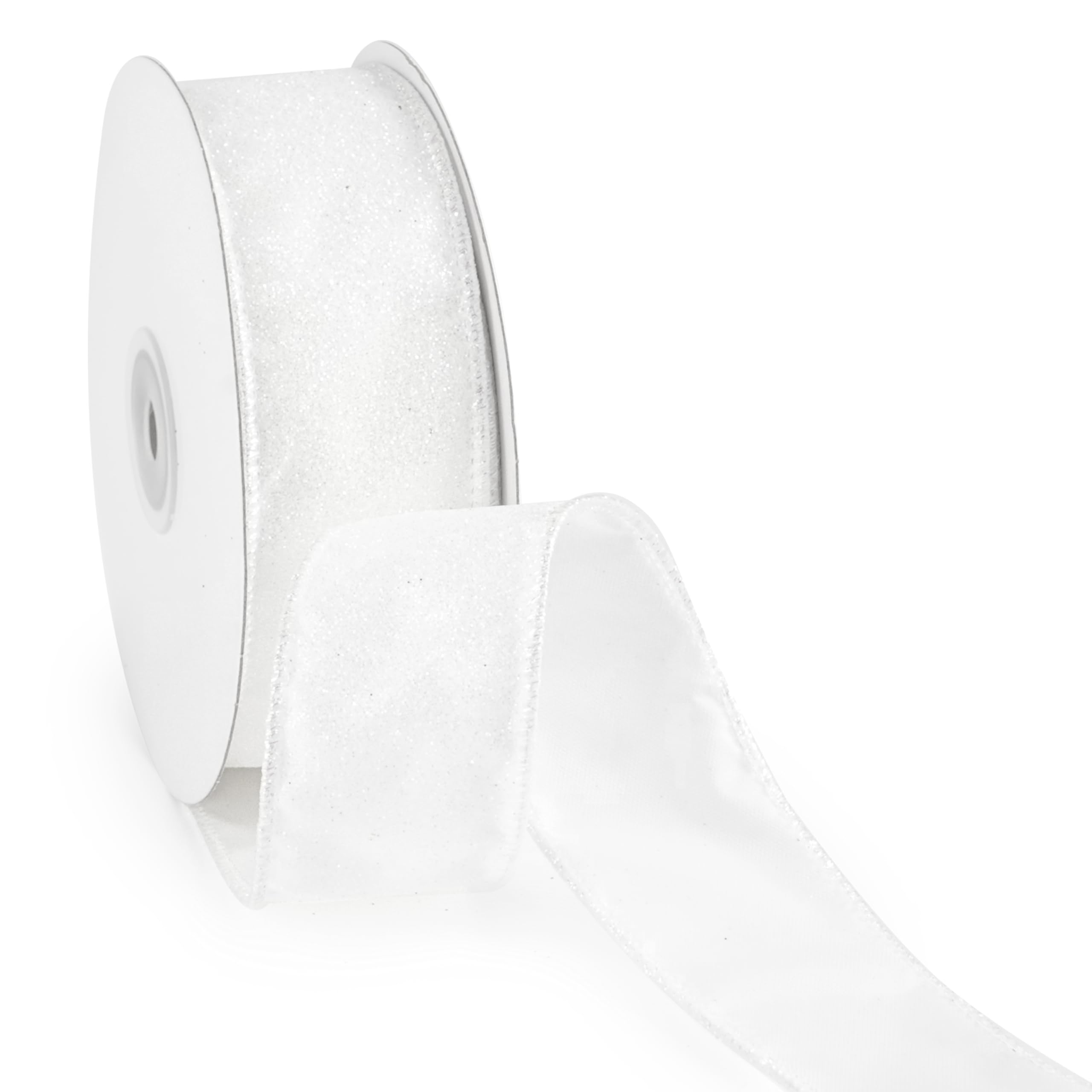 Amazon.com: MAYREEL 1.5 Inch White Ribbon Wired Light White Glitter for ...