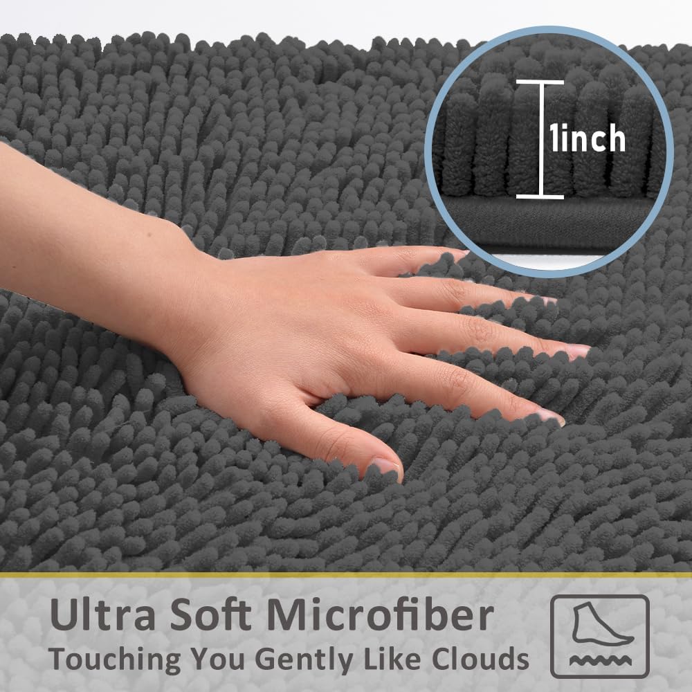 Bathroom Rugs Sets 3 Piece,Bath Mats for Bathroom Non Slip, Thick Chenille Bath Rug,Soft and Absorbent Shaggy Bathroom Mat Set Machine Wash & Quick Dry Durable Carpet for Bath, Kitchen,Dark Gray - Image 3