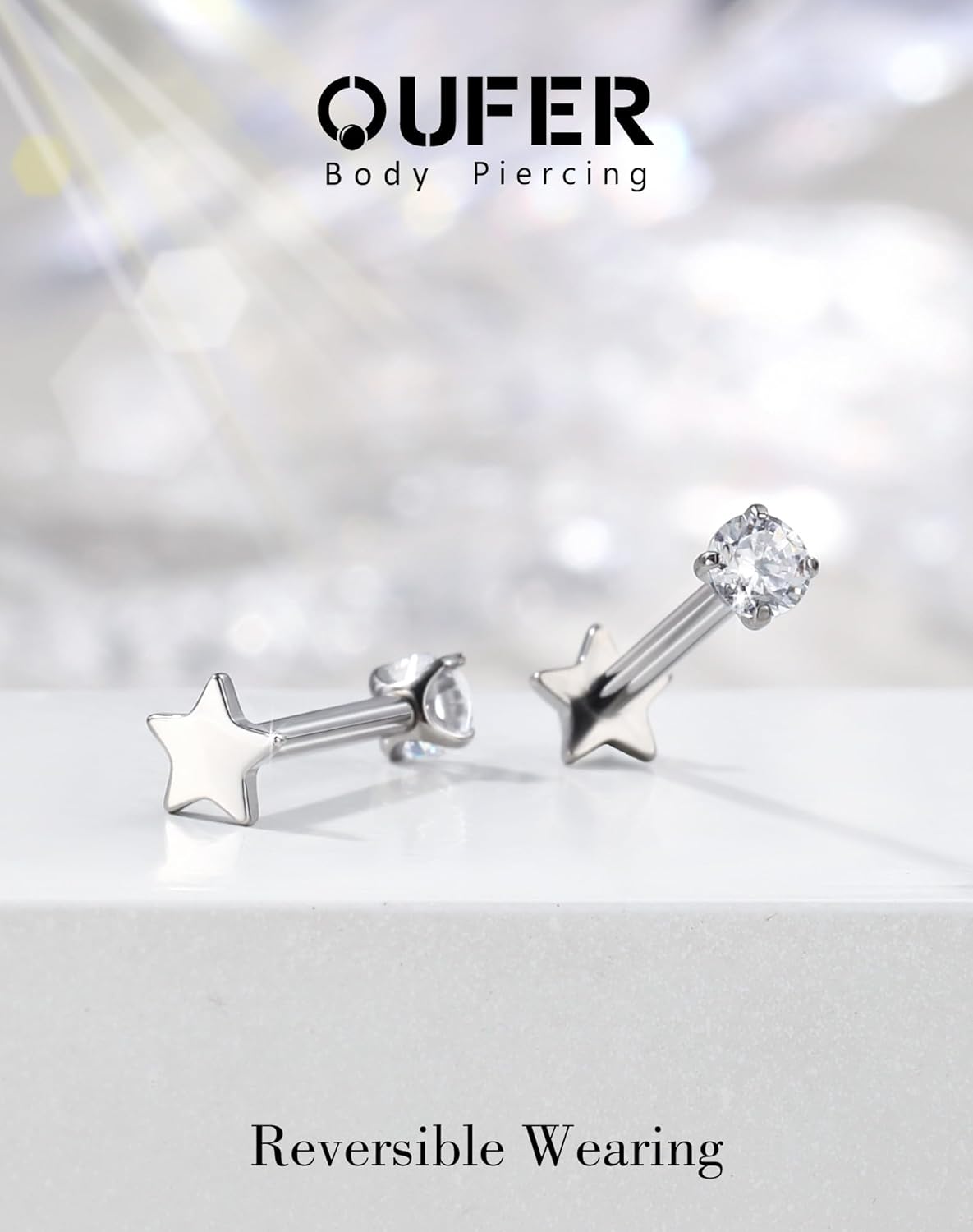 Titanium Flat Back Earrings 16G Star Helix Piercing Jewelry Internally Thread Labret Jewelry Surgical Steel Lip Stud Helix Tragus Conch Cartilage Earring for Women - Image 6