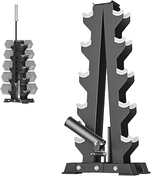 Heavy Duty A-Frame Weight Rack for Dumbbell, Barbell Holder & T Bar Row | Papababe Dumbbell Stand, 5/6 Tier A-Frame Dumbbell Rack, Heavy Duty Dumbbells Barbell Storage with T Bar Row Attachment