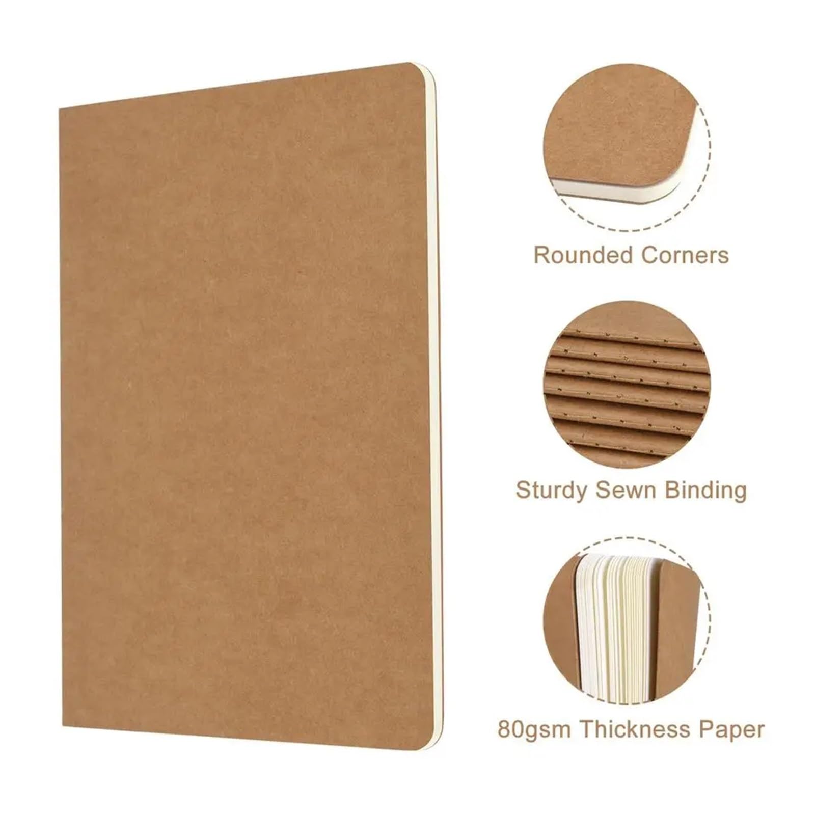 100er-Pack A5-Notizbücher aus Kraftpapier, 8,15 x 5,5 Zoll, blanko, Journaling for die Arbeit, Komposition for die Schule