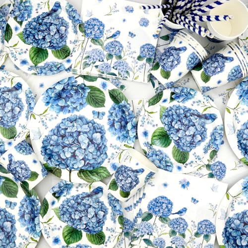 Fournitures de fête hortensia avec assiettes et nappes pour 20 invités