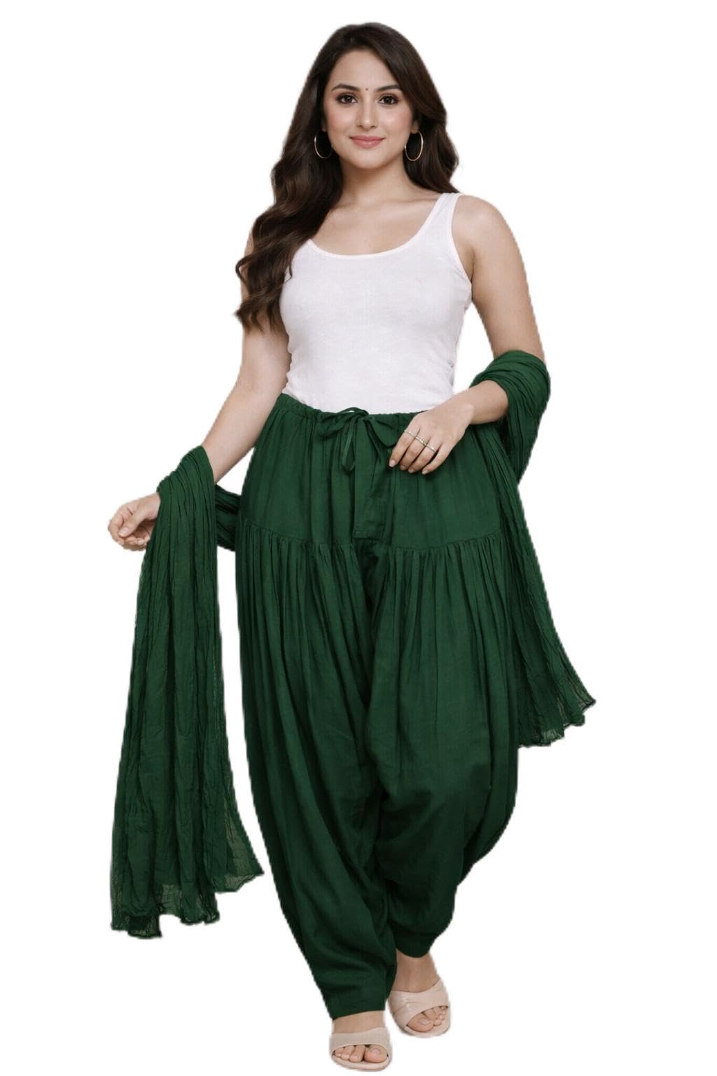 white tulips Women’s Cotton Semi Patiala Salwar with Dupatta | Plain Design | Free Size | Comfortable Multi Color | Punjabi Patiyala Pant | Punjabi Salwar-picture-19