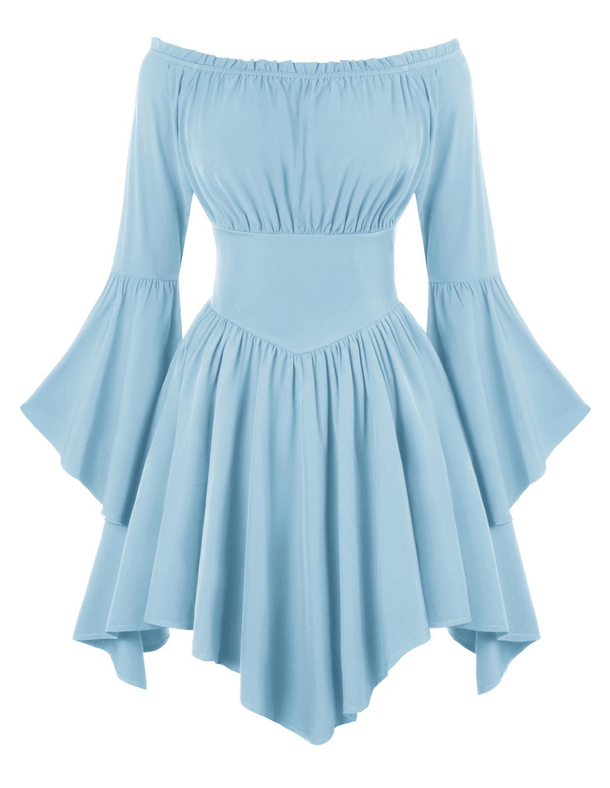 Renaissance Costume Women Pirate Off Shoulder Corset Dress Light Blue M