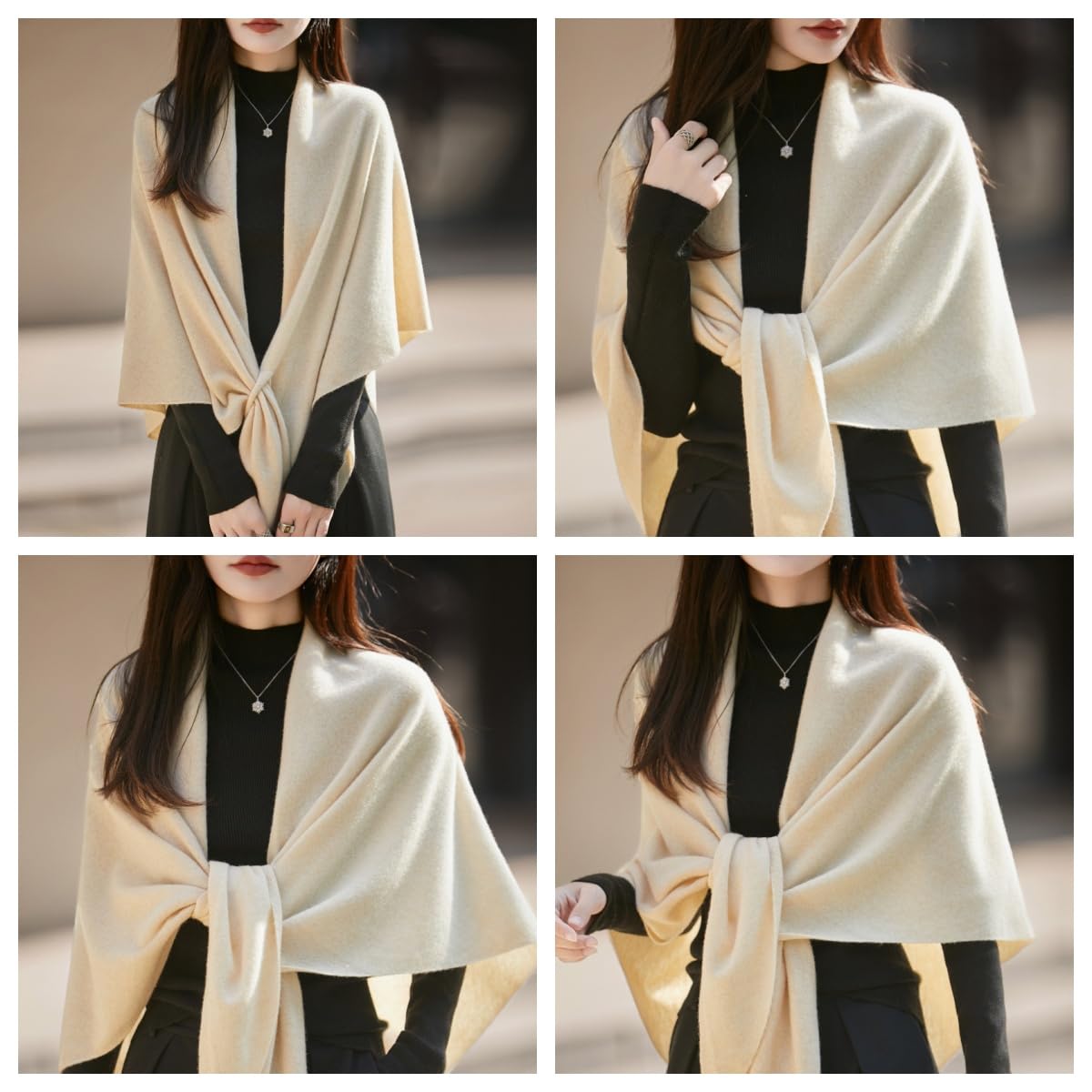 100 Châles en Pashmina pour Femmes en Pure Laine Cachemire Style Pull Triangle avec Boucle Cardigan Ouvert sur Le Devant Poncho Cape Haut Chaud Cadeau d'hiver