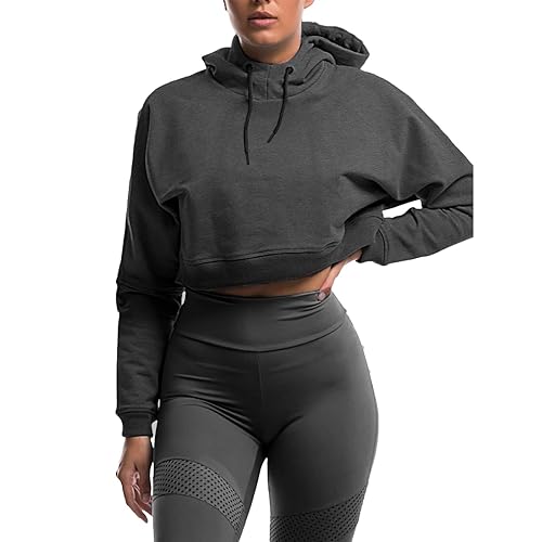 GYMELITE Women's Crop Top Hoodie Workout Long Sleeve Casual Cute