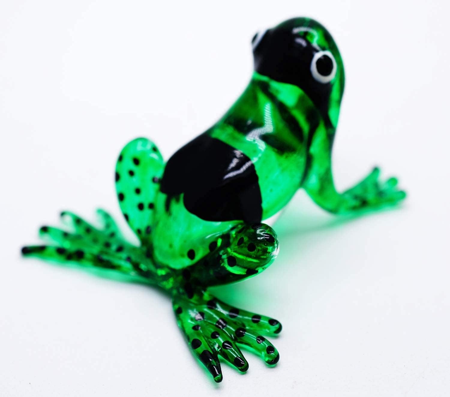 1shopforyou Lampwork Collectible Miniature Hand Blown Art Glass Sniper Frog, Green Figurine image 2