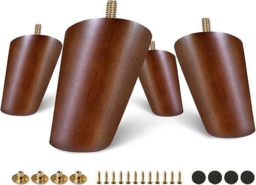 Miniatura 24 de FoDau770 Patas de Muebles de Madera de Caucho de 9 Pulgadas, Patas de Madera Rectas Cónicas de Mediados de Siglo para Sofá, Juego de 4, Patas