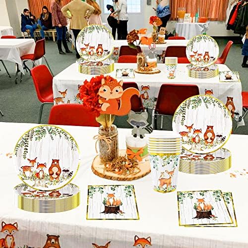 JeVenis Forest Animals Party Plates Woodland Animals Party Supplies Woodland Animals Party Decoration Woodland Animals Party Plates Woodland Animals Banner Woodland Party Tablecloth