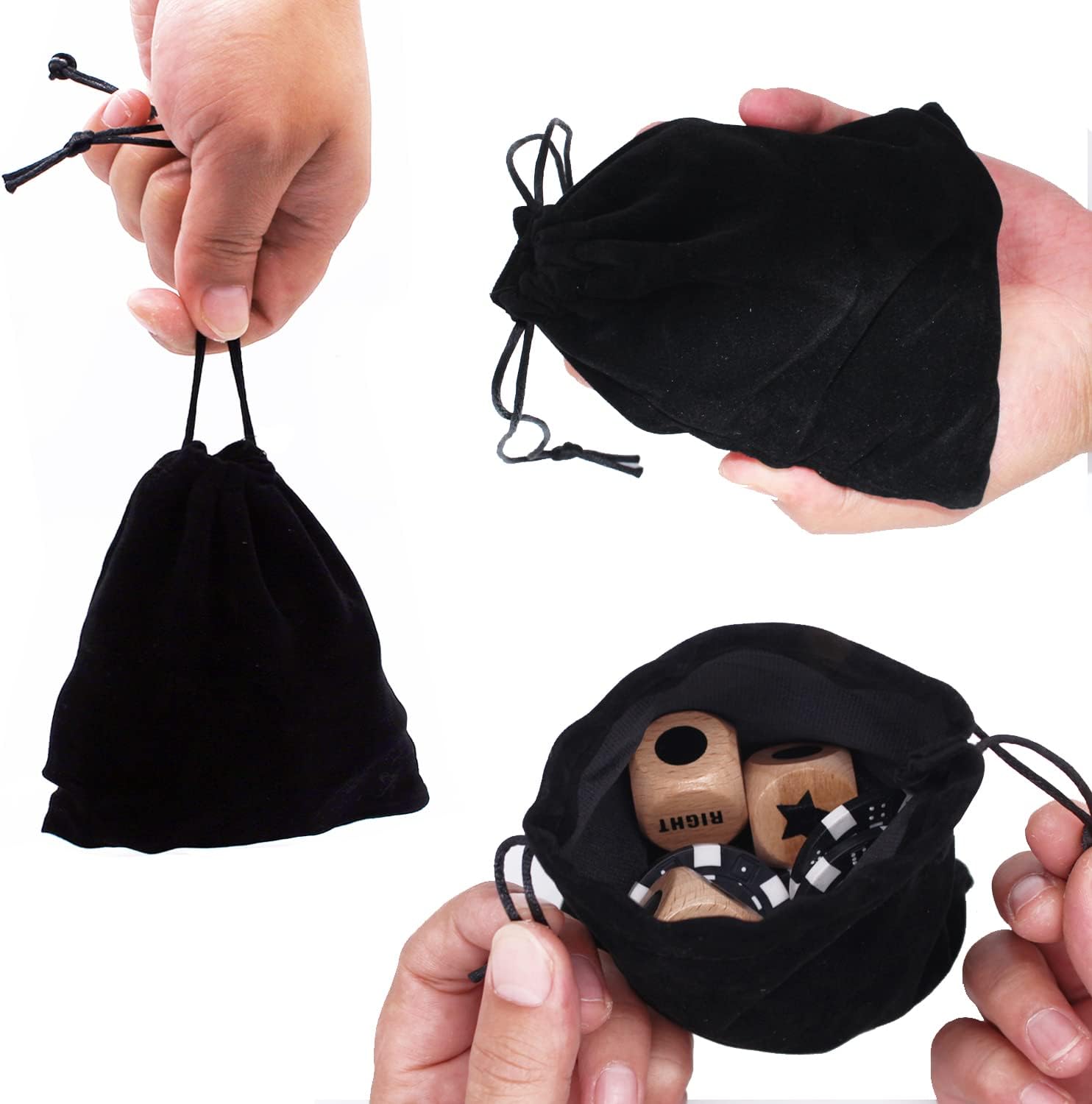 Upgrade Left Right Center Dice Game Set with 3Pcs Beech Wood Dices + 36Pcs 11.5g Poker Chips (Red)