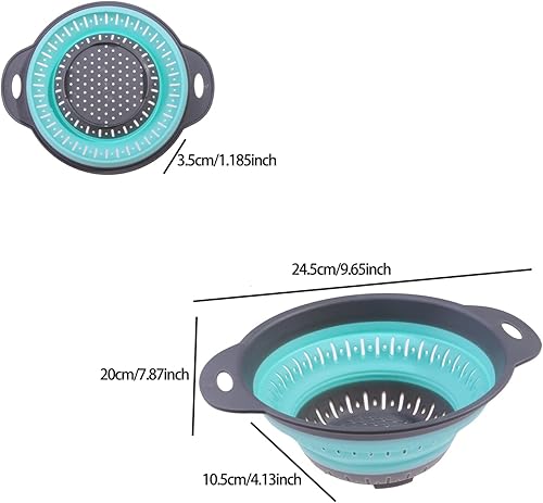 Vista 52 de Sevenfly 1 colador plegable, colador plegable, colador de cocina que ahorra espacio, colador plegable de silicona de grado alimenticio con asa, Azul
